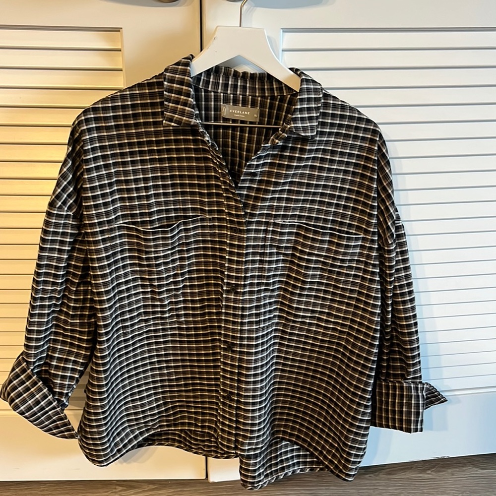 Everlane Boxy Oxford in Falcon Mini Plaid